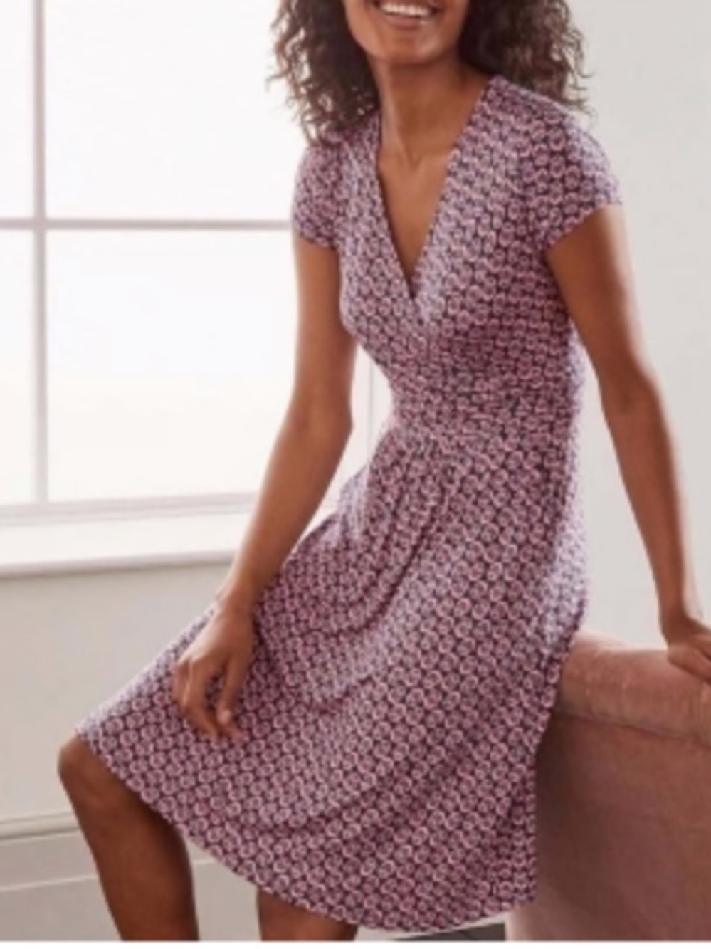 BODEN WRAP SURPLICE DRESS VISCOSE SHORT SLEEVE MIDI-DRESS SIZE 12 ASPHALT BERRY